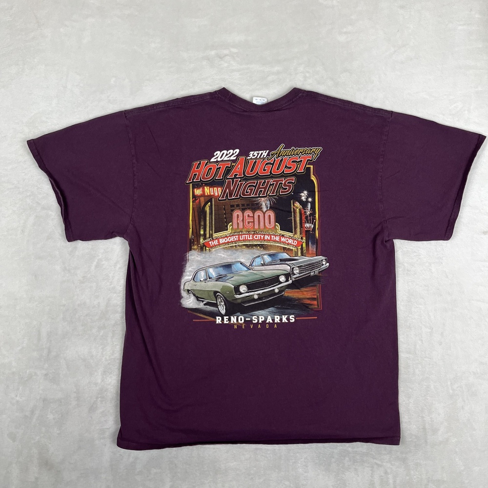 Hot August Nights 2022 T-Shirt Mens XL Purple Reno Sparks Camaro Muscle Car